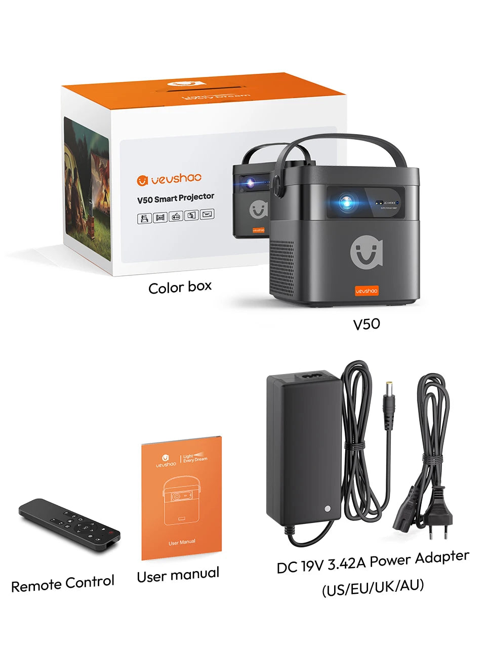 VEVSHAO V50 Portable Projector 4K 3D WiFi Full HD1080P