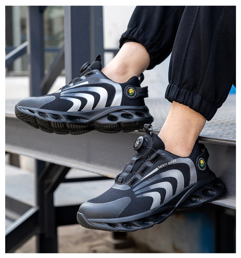 Rotary Buckle Work Sneakers Protective Shoes Lightweight Safety Shoes Puncture-Proof Anti-smash Steel Toe Shoes Work Boots Men