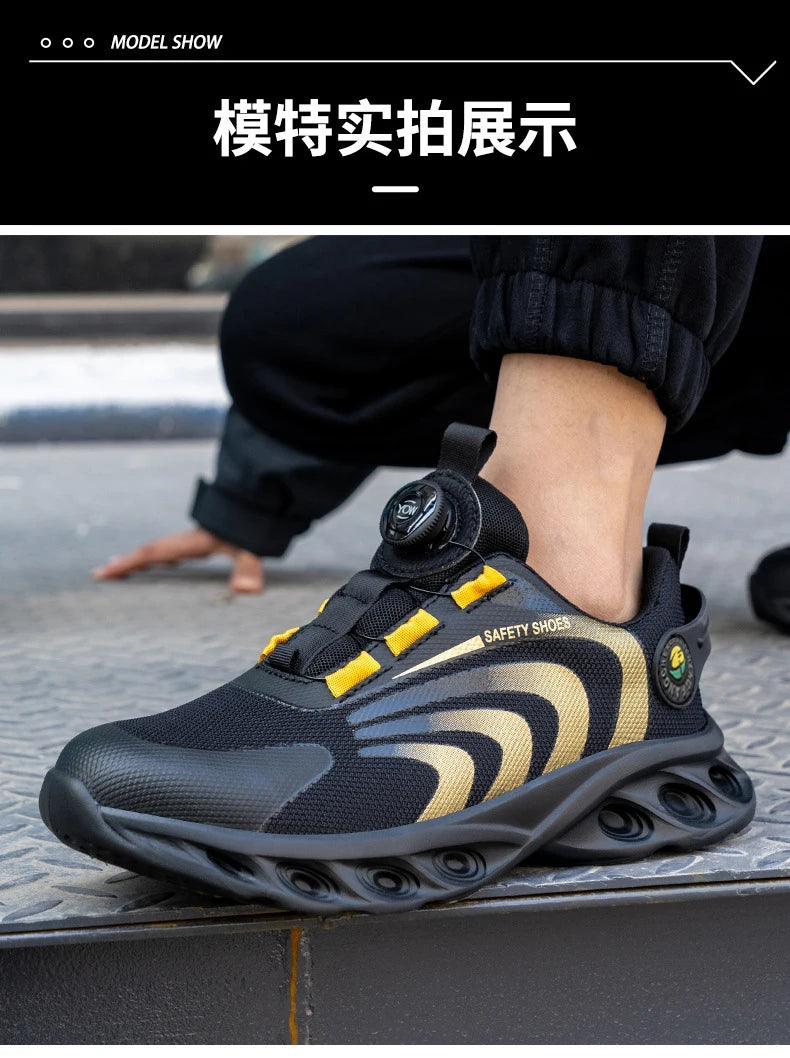 Rotary Buckle Work Sneakers Protective Shoes Lightweight Safety Shoes Puncture-Proof Anti-smash Steel Toe Shoes Work Boots Men
