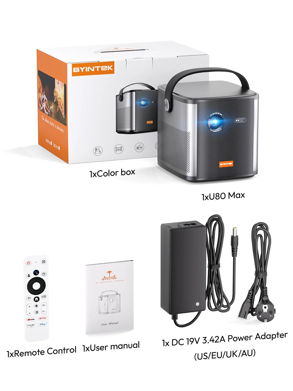 BYINTEK U80 Max Projector 3D 4K Cinema Android 11.0 WiFi Mini Portable 1080P Home Theater Video DLP Projector with Battery
