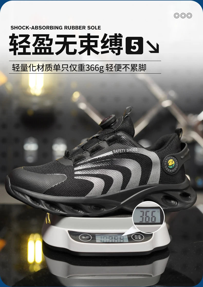 Rotary Buckle Work Sneakers Protective Shoes Lightweight Safety Shoes Puncture-Proof Anti-smash Steel Toe Shoes Work Boots Men