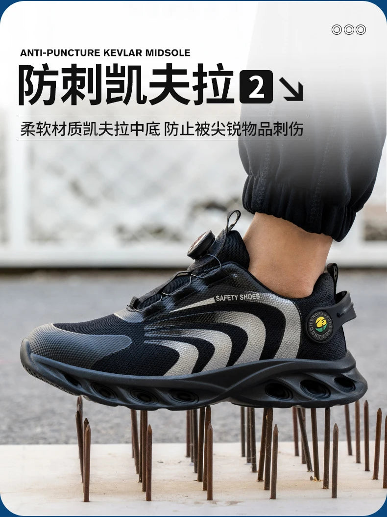 Rotary Buckle Work Sneakers Protective Shoes Lightweight Safety Shoes Puncture-Proof Anti-smash Steel Toe Shoes Work Boots Men