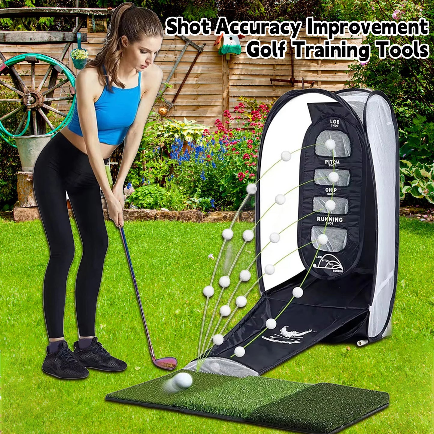 Cheap Golf Practice Net for Backyard Driving, Indoor Golf Training Chipping Aid Net with Turf, Tee, White Balls