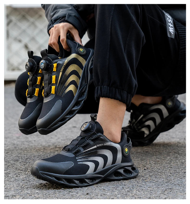 Rotary Buckle Work Sneakers Protective Shoes Lightweight Safety Shoes Puncture-Proof Anti-smash Steel Toe Shoes Work Boots Men