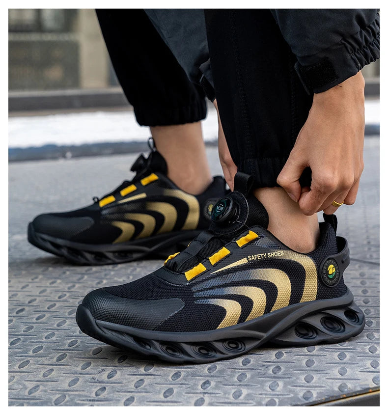 Rotary Buckle Work Sneakers Protective Shoes Lightweight Safety Shoes Puncture-Proof Anti-smash Steel Toe Shoes Work Boots Men