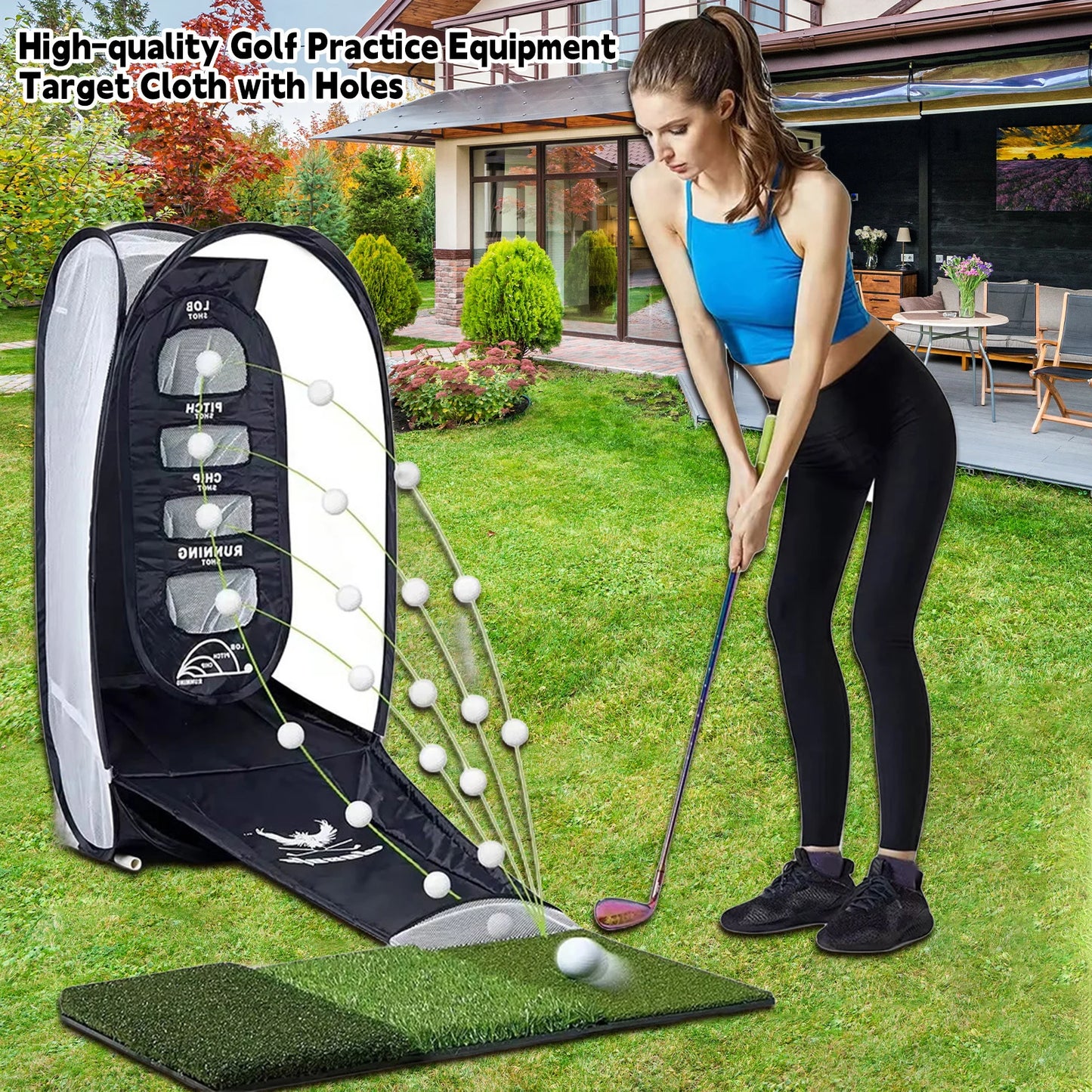 Cheap Golf Practice Net for Backyard Driving, Indoor Golf Training Chipping Aid Net with Turf, Tee, White Balls