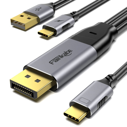 Fairikabe Displayport To USB C Cable 6.6ft 4K 60Hz DP Source to USB-C Touchable Portable Monitor For Huawei VR Glass Nreal Air